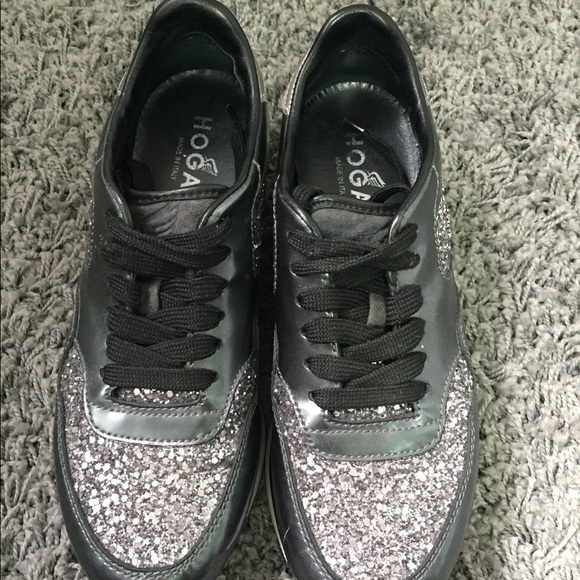 Hogan Club H222 Dark Gray Silver Glitter Sneakers - Picture 6 of 8